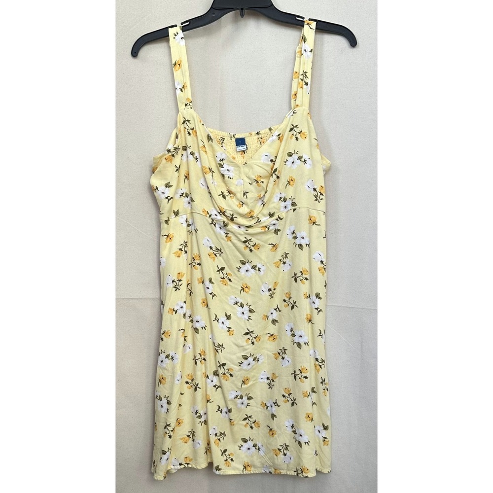 Old Navy Babydoll Fit Flare‎ Mini Dress L Yellow Floral Smocked Fairy Cottage
